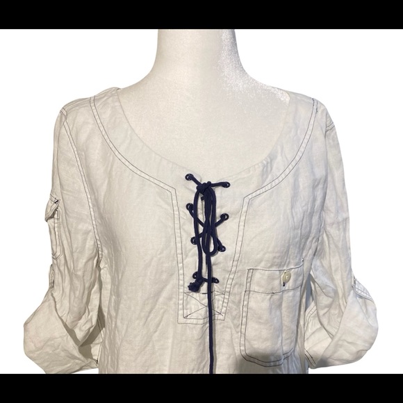Lauren Ralph Lauren smock tunic white linen size Medium - Picture 3 of 7